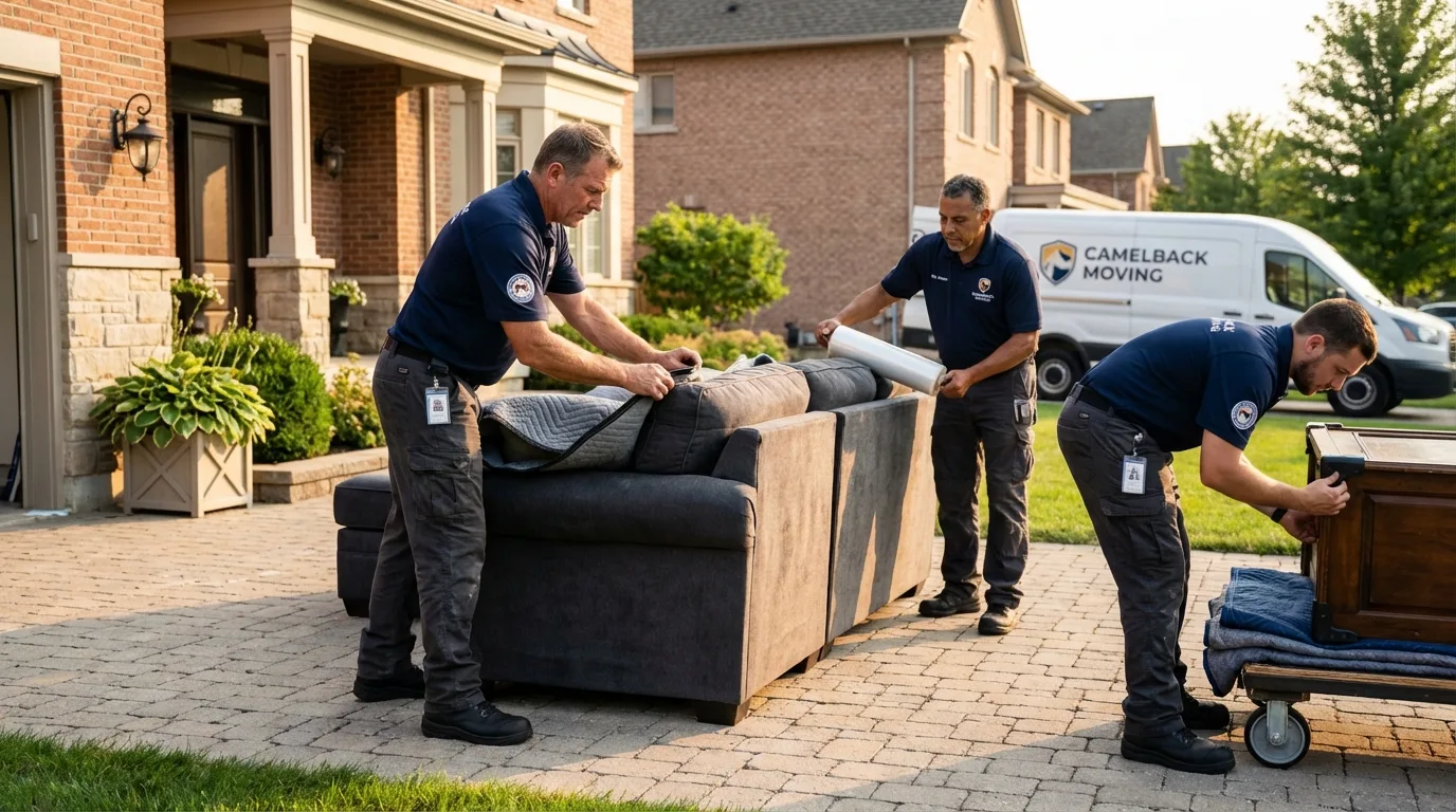 Large estate moving crew wrapping furniture in Montague, MA